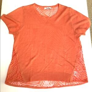 Parker sheer pullover casual top fine gauge knit peach short sleeve size S